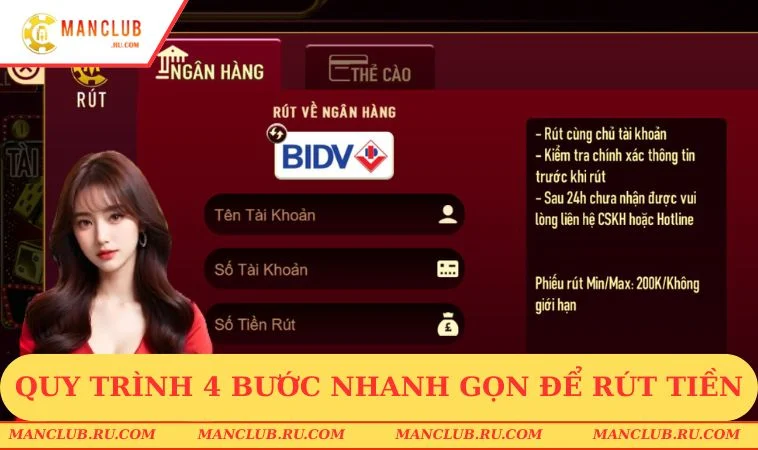 Quy trình 4 bước nhanh gọn để rút tiền MANCLUB